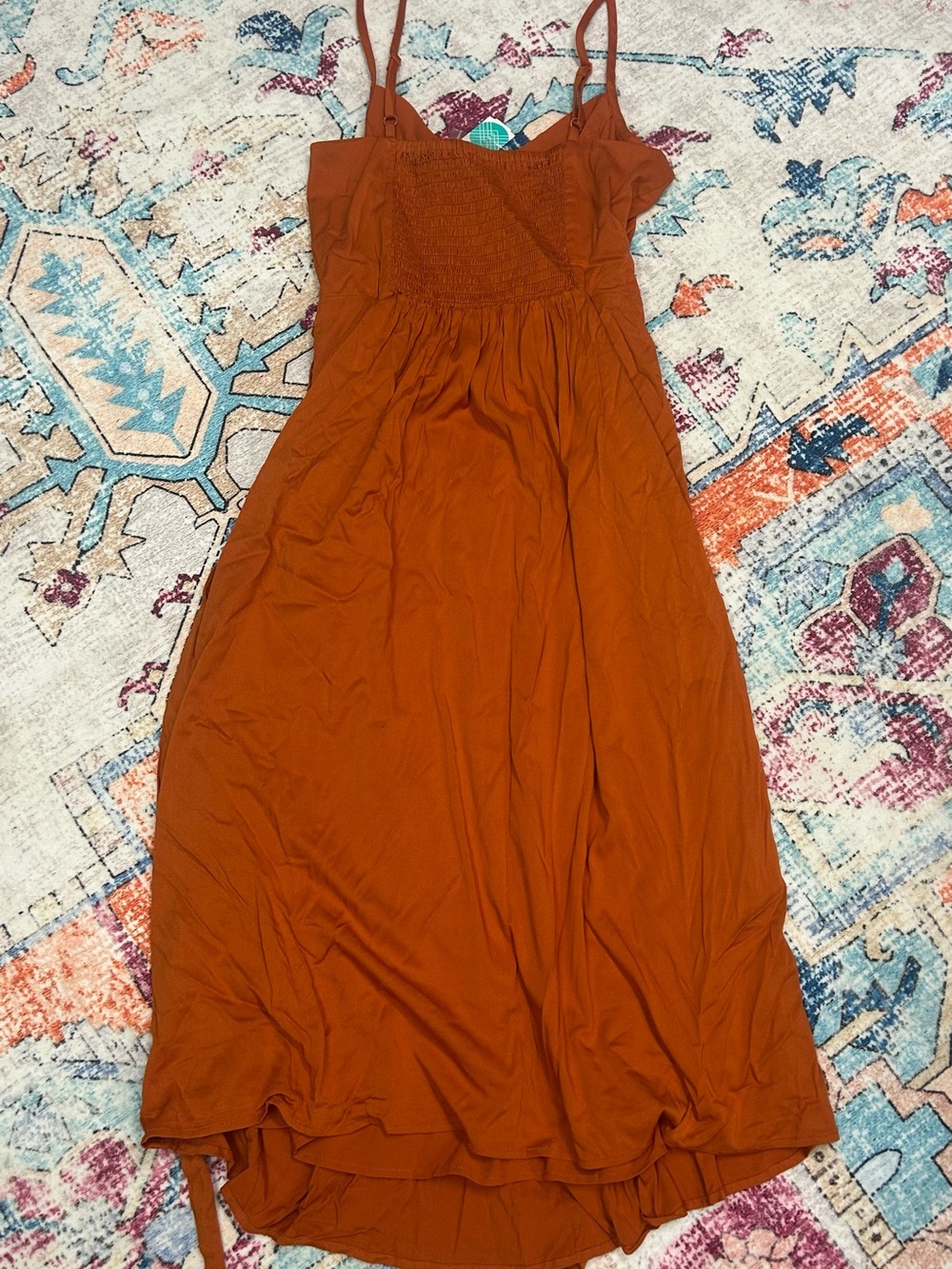 Market & Spruce Rust Orange Midi Dress with Tie Waist and Pockets - Picture 9 of 10